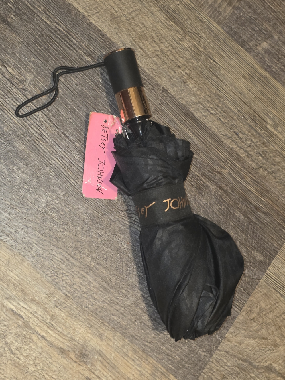 Betsey Johnson Black Compact Folding Umbrella Black Leopard Print